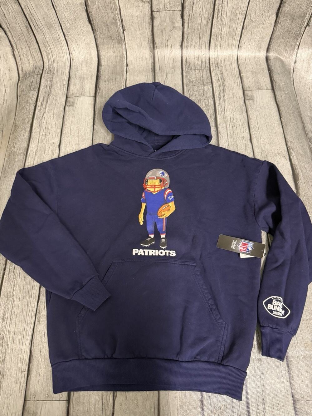 NEW Bad Bunny x New England Patriots Concho NFL Hoodie Official Sz Small Navy